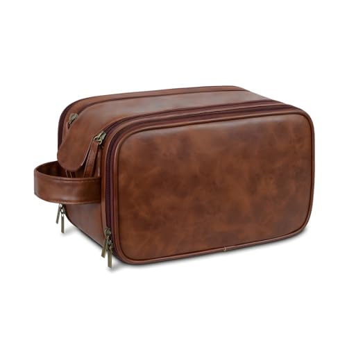Travel Toiletry Bag for Men,Shaving Dopp Kit,Large Toiletries Organizer bag - color: Red Coffee