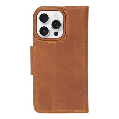 BLACKBROOK Case for iPhone 16 Pro Case Wallet, Full Grain Leather, Wireless Charging, RFID Blocking 4 Card Slots and ID Holder, 2-in-1 Folio Wallet Case Compatible with iPhone 16 Pro - color: Golden Brown, size: iPhone 16 Pro