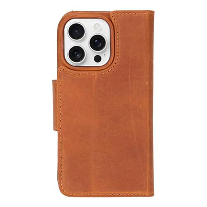 BLACKBROOK Case for iPhone 16 Pro Case Wallet, Full Grain Leather, Wireless Charging, RFID Blocking 4 Card Slots and ID Holder, 2-in-1 Folio Wallet Case Compatible with iPhone 16 Pro - color: Golden Brown, size: iPhone 16 Pro