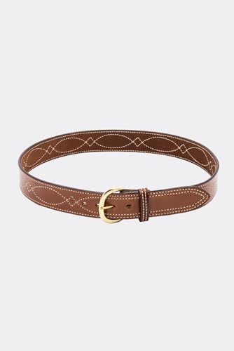 BIANCHI B9 Reversible Fancy Stitched Belt, Fits 1.75'' (45mm) Belt Loops, Plain Tan, Brass Buckle - size: 38
