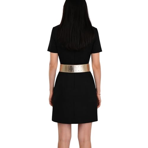FASHIONGEN Women's wide genuine leather belt with a round cross buckle SOLAINE - color: Golden, size: Small-Large
