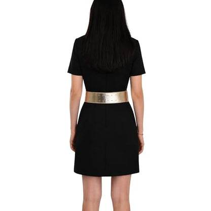 FASHIONGEN Women's wide genuine leather belt with a round cross buckle SOLAINE - color: Golden, size: Small-Large