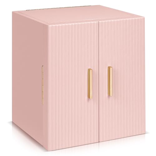 Dajasan Large Jewelry Box Organizer, Jewelry Storage with 3 Drawers, Huge Jewelry Box with Mirror, Gift Idea for Women, Girls, Double Door, Textured PU Leather Surface, Stylish (Pink + Gold) - color: Pink
