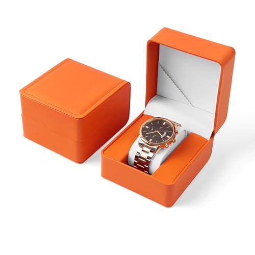 Watch Box, PU Leather Watch Case, Gift Boxs With Cushion For Most Watches, Smart Watch & jewelry,Watch Organizer as Gifts For Birthday, Men and Women (1, Orange) - color: Orange