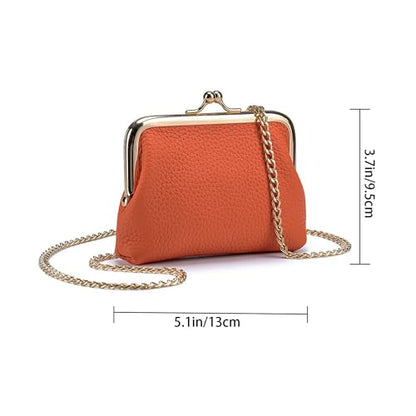Leather Coin Purse for Women – Small Credit Card Holder with Chain, Mini Crossbody Wallet for Cash & Change - color: Orange