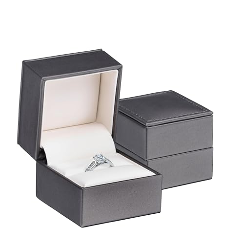 Premium Small Engagement & Wedding Ring Box - Soft Leather Jewelry Box - Ring Jewelry Case for Proposal - Ring Holder for Men & Women, Perfect for Wedding Day Gift - by Allure Pack - color: Charcoal Grey, size: Ring Box