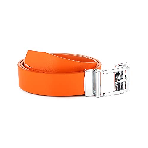 Gelante Genuine Leather Ratchet Dress Belt With Automatic Sliding Buckle - Minimalistic Style-Trim to Fit - color: Orange