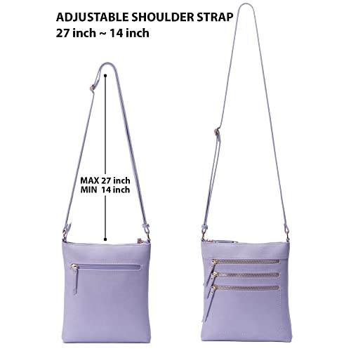 Crossbody Bag Functional Multi Pocket Messenger Purse Top Zip Closure Shoulder Handbag With Adjustable Strap - color: Lavender