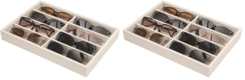 Coward Sunglass Organizer, Beige Velvet Glasses Trays - Eyeglasses Watches Jewelry Display - Men Women (8 Grids) (Pack of 2) - color: Beige Velvet, size: Sunglasses Tray (Pack of 2)
