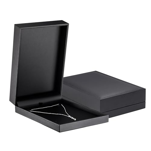 Exquisite Leather Jewelry Box for Men & Women - Large Necklace Box with Leather Interior - Ideal for Large Necklace Holder - Necklace Gift Box Adorn with Stitching & Matching Outer Box by AllurePack - color: Black, size: Large Pearl/Necklace Box