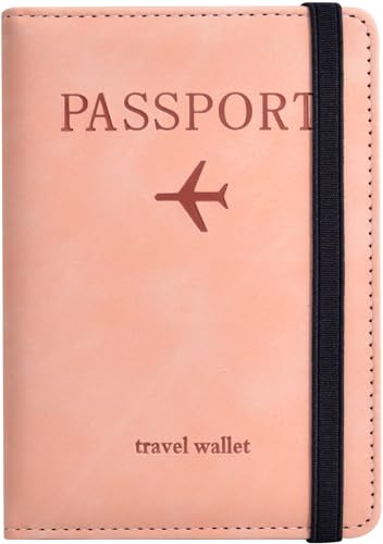 Passport Holder, Passport Cover with Credit Card Slot and Boarding Pass Slot Combo, Passport Wallet Case Book Travel Must Have, RFID Blocking Leather Travel Accessories, Pink - color: Pink