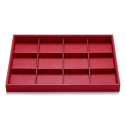 Oirlv 12-Compartment Stackable Jewelry Organizer Tray,Red | 12 Divided Compartments,Stackable Storage,Drawer-Friendly Design,Watch and Bracelet Organization,13.8×9.5Inch - color: Red, size: 12 Grid Tray