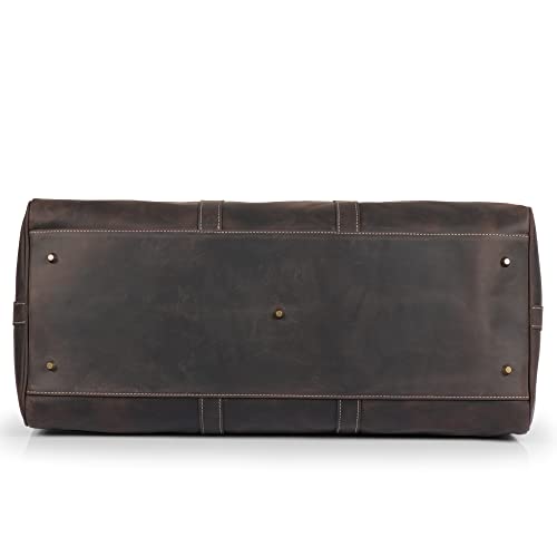 Genuine Top Grain Leather Duffle Bag - Vintage Retro Travel, Overnight Weekender, Carry on Luggage Bag with Adjustable Shoulder Strap & Interior Pocket - Stylish Gym Bag for Men & Women