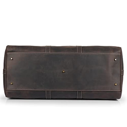 Genuine Top Grain Leather Duffle Bag - Vintage Retro Travel, Overnight Weekender, Carry on Luggage Bag with Adjustable Shoulder Strap & Interior Pocket - Stylish Gym Bag for Men & Women