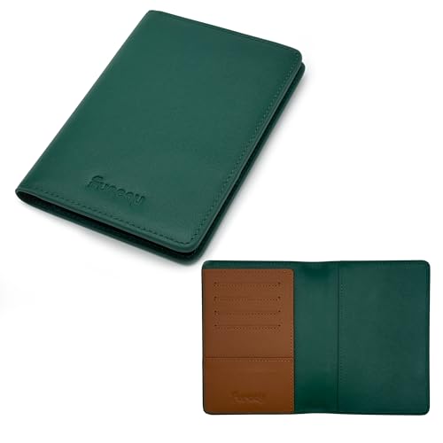 Slim Nappa Leather RFID Blocking Passport Cover (Green/Brown) | Genuine Leather Passport Holder for Men and Women - color: Green / Brown