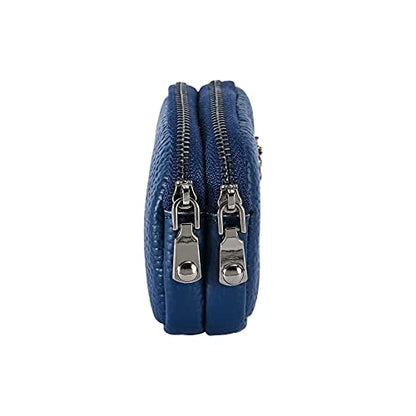 Genuine Leather Coin Purse for Women Small Double Zipper Wallet Mini Change Pouch with Bee Charm for Cash Cards Keys Cute Compact Organizer (Royal Blue) - color: Royal Blue