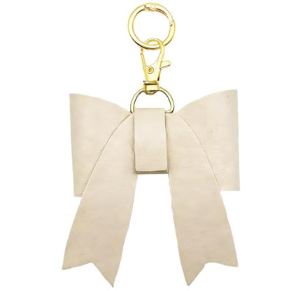 Unpafcxddyig PU Leather Bow Keychain Bag Charms for Women Handbags Backpacks Tote Car Key Rings Accessories - color: White
