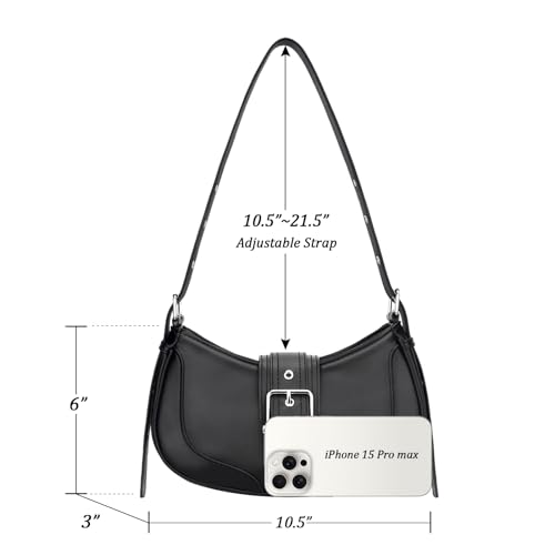 KKXIU Shoulder Bags for Women Retro Vegan Leather Purse - color: Black