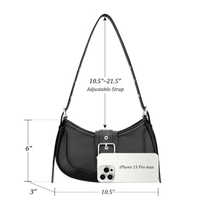 KKXIU Shoulder Bags for Women Retro Vegan Leather Purse - color: Black