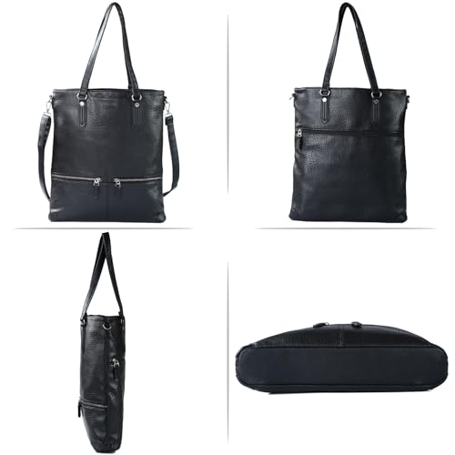 Lassviin Laptop Tote Bag, Leather Work Tote for Computer Bag Waterproof Lightweight Shoulder Bag Purse Handbag Crossbody Bag - color: Black - Large