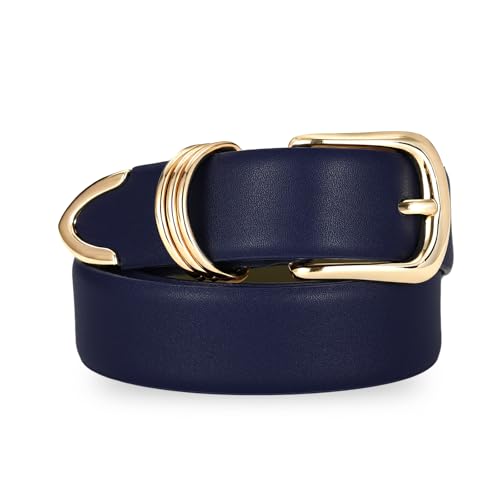 Women's Leather Belts with Metal Buckle Fashion Ladies Waist Belt - color: Navy Blue, size: L: Fit Waist Size 35"-39"