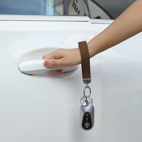 Weixiltc Quilted Leather Wristlet Keychain, D-Ring Car Key Holder | Quilted faux leather & gold hardware. D-ring for car keys + 2 split rings. Hands-free, anti-loss for commute & travel - color: #-Brown