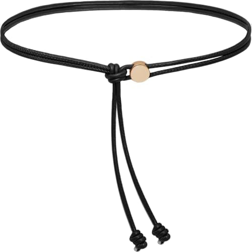 Women Skinny Belts Thin PU Leather Knotted Rope Belt for Dresses | Leather Wrap Belt, Tie Waist Belts, Fit Waist 28"-40" - color: Black