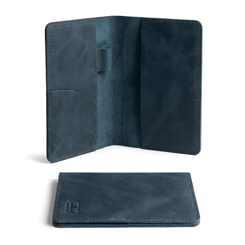 Leather Field Notes Cover, Leather Notebook Cover 3.5 x 5.5 in. with Card and Pen Holder, Handmade Protective Storage for Pocket Moleskine Journal Cover, Book & Notebooks, Notepad Wallet for Travelers (Slate Blue) - color: Slate Blue
