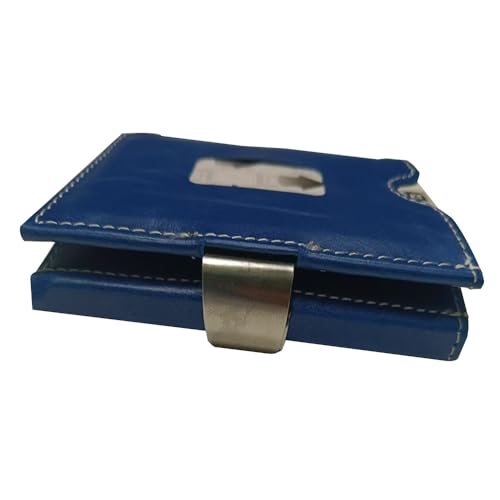 LLH Leather Trifold Wallet - RFID Blocking with Stainless Steel Locking Clip Wallet, Minimalist Front Pocket RFID Blocking Credit Card Holder (Blue) - color: Blue