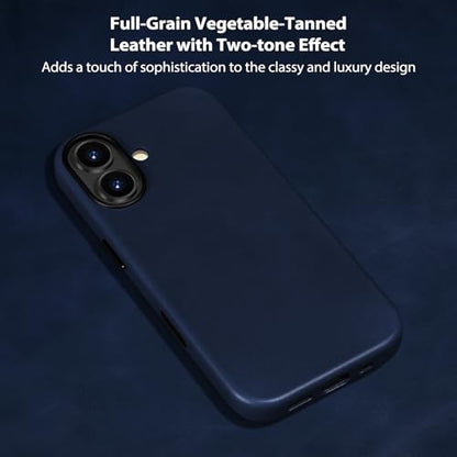Belemay Vegetable-Tanned Leather Case for iPhone 17 Compatible with MagSafe - color: Midnight Blue, size: iPhone 17