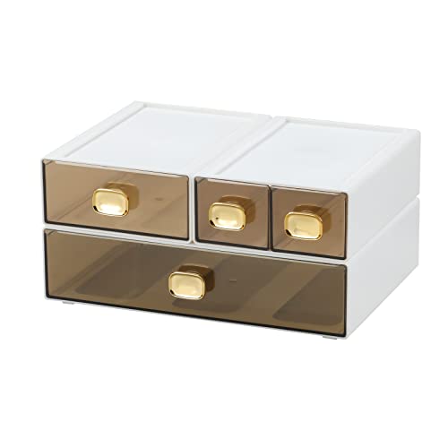 Desktop Storage Drawers, Stackable Countertop Organizer with Drawers | White 1 Large, 1 Mid & 2 Small Drawers for Office Supplies, On Counter Acrylic Organizer for Craft Storage, File Cabinet - color: 4 Mixed Drawers, White