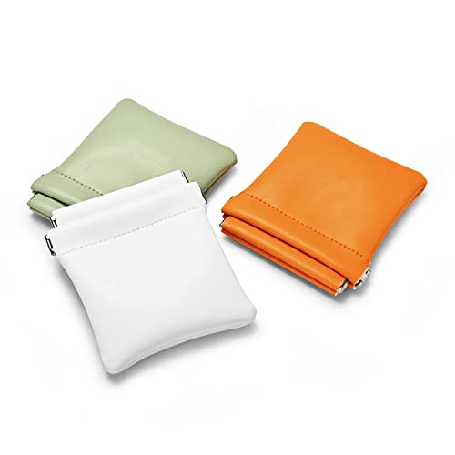 White PU Leather Squeeze Jewelry Travel Pouch Multi-Use Gift Bag - color: Pearl White, size: 4.21"x4.33"