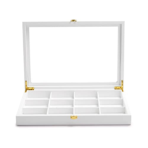Oirlv White 12 Gird Jewelry Organizer Tray with Acrylic Lid Premium Leather Jewelry Box with Transparent Lid Bracelet Bangle Watch Display Case - color: White, size: 12 Grid