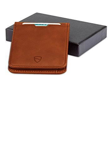 Vaultskin MANHATTAN Slim RFID Blocking Bifold Leather Wallet for Men - Men’s Leather Wallet, Front Pocket Minimalist Card Holder, Holds 9 Cards and Cash, Premium Italian Leather - color: Cognac