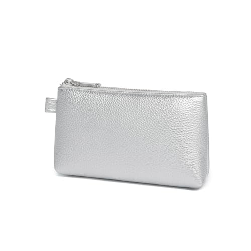 Small Makeup Bag for Purse, Leather Cosmetic (Pearl Silver) - color: Pearl Silver