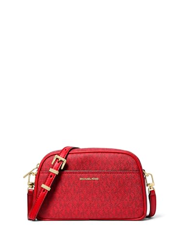 Michael Kors Women's Jet Set Small Camera Crossbody - color: Gold-tone Hardware/Puffy Metallic Nylon/Crimson Multi