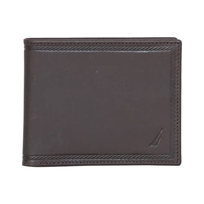 Nautica Men's Bifold Leather Wallet | RFID Blocking | ID Window | Card Slots | Organization | Durable | Stylish - color: Embossed Leather - Brown