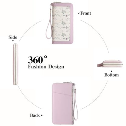 GAEKEAO Wristlet Wallets for Women RFID Blocking Large Capacity Clutch Wallet Vegan Leather Zip Around Ladies Long Purse - color: Purple