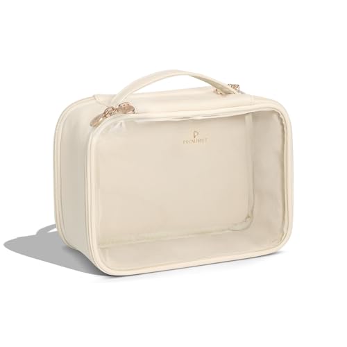 Pocmimut Clear Makeup Bag,Double Layer Large Cosmetic Bag with Makeup Brush Bag,TSA Approved Toiletry Bag Makeup Case Car Accessories Travel Essentials Organizers for Women,Begie - color: Beige, style: Large