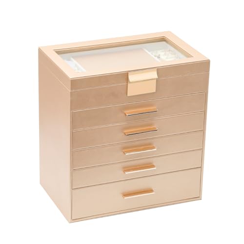 BOOVO Jewelry Boxes for Women, White and Black 6 Layer Large Jewelry Box for Necklace, Bracelet, Earrings, Rings Storage, Jewelry holder Organizer for Girls Gift (Gold, 6 layer) - color: Gold, size: 6 layer
