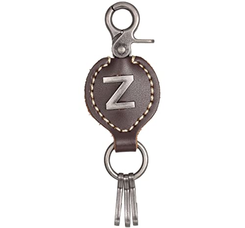 Leather Keychain For Men, Single Letter Alphabet with Easy Clasp - color: Z - Rich Brown