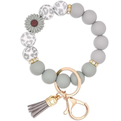 BAOSIWA Silicone Beaded Keychain Wristlet Key Ring Bracelet Cute Car Key Chain Holder for Women Girls - color: Daisy Gray