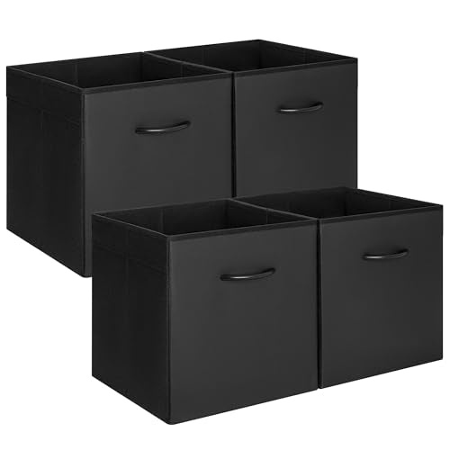 StorageWorks 13in Black Storage Cubes, Leather Cube Organizer Bins, 4-Pack | Reinforced Handle & Front Panel, Faux Leather Front, Non-woven Fabric, Collapsible, Space-Saving, For Closet, Bedroom, Office - color: Black, size: 13 Inch