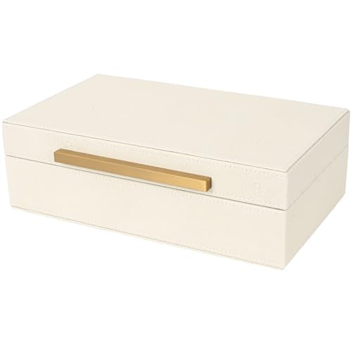 XIGEXIGE Beige Shagreen box Faux Leather Decorative Boxes,Keepsake And Memory Storage Decorative Boxes with Lids for Modern Home Decor Jewelry Box Organizer - color: Beige+Gold Handles