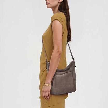 The Sak Ashland Crossbody Purse - Women's Leather Handbag For Everyday & Travel - Cross Body With Adjustable Shoulder Strap - color: Mushroom Suede