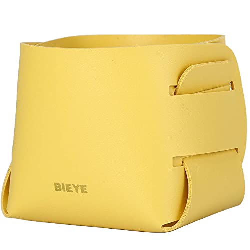 Bieye LSB006 Collapsible Leather Storage Bin Decorative Desk Organizer for Jewelry Makeup Pen Pencil Glasses Remote Controller Storage (Yellow, 4" WX4 LX4 H) - color: Yellow