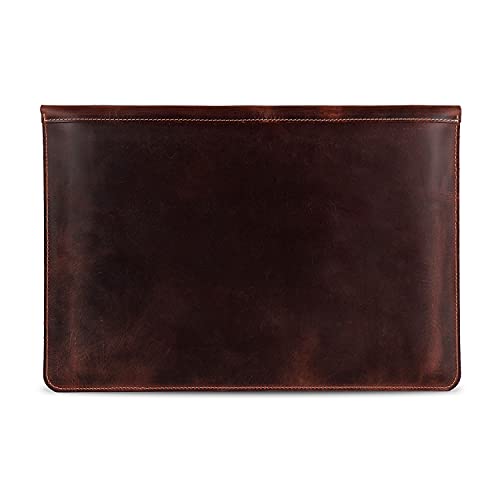 Londo Real Grain Leather MacBook Pro and MacBook Air Case, Front Pocket & Flap Closure - 14 Inch - 13 Inch (M4, M3, M2, M2, M1, Pro, Max) 13.3 Inch, iPad Pro 12.9 Inch - 2020 to 2024 Models - color: Cinnamon, size: 13-14 inches