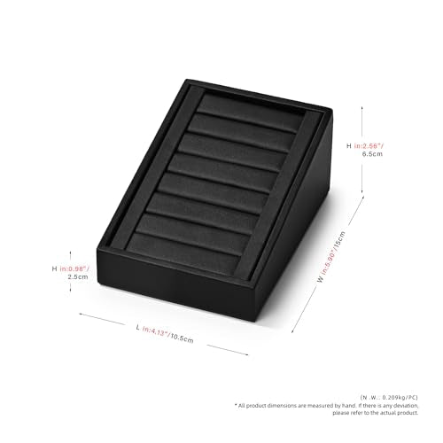 Black PU Leather Slotted Ring Jewelry Display Stand Organizer | Easy-clean scratch-proof PU leather slotted stand, orderly ring earring storage for home dresser & trade show holiday gifts