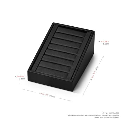 Black PU Leather Slotted Ring Jewelry Display Stand Organizer | Easy-clean scratch-proof PU leather slotted stand, orderly ring earring storage for home dresser & trade show holiday gifts