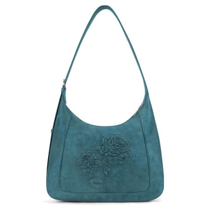 Shoulder Bag for Women, Small Embossed Vegan Leather Hobo Purse | Elegant Crescent Shape Shoulder Purse with Top Handle, Adjustable Strap, Underarm Style for Daily Use, Travel & Gift Choice - color: Peacock-blue